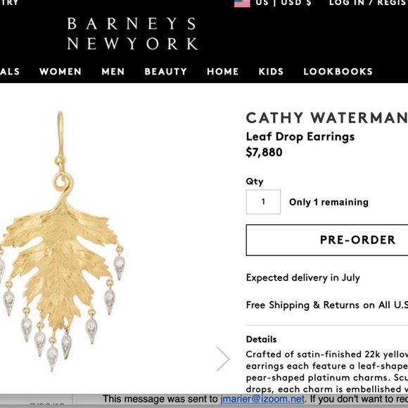 CATHY WATERMAN ~ 22K Gold & Platinum Leaf Earrings - Picture 7 of 10